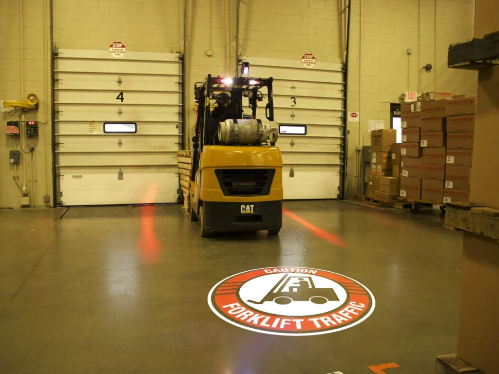 installed forklift caution light projection